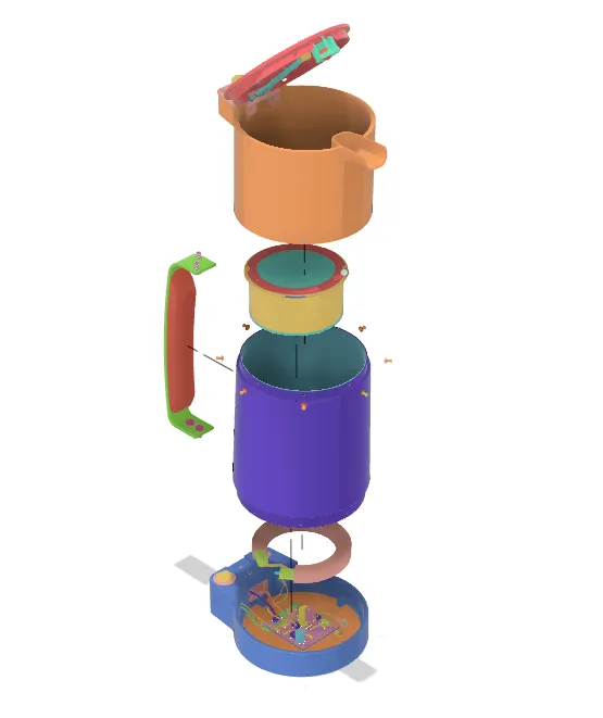 Exploded component view of finished kettle