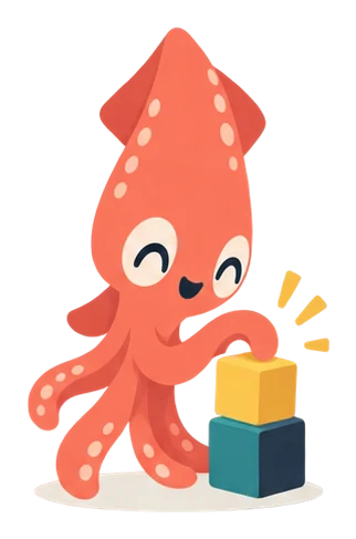 The toy squid building with blocks